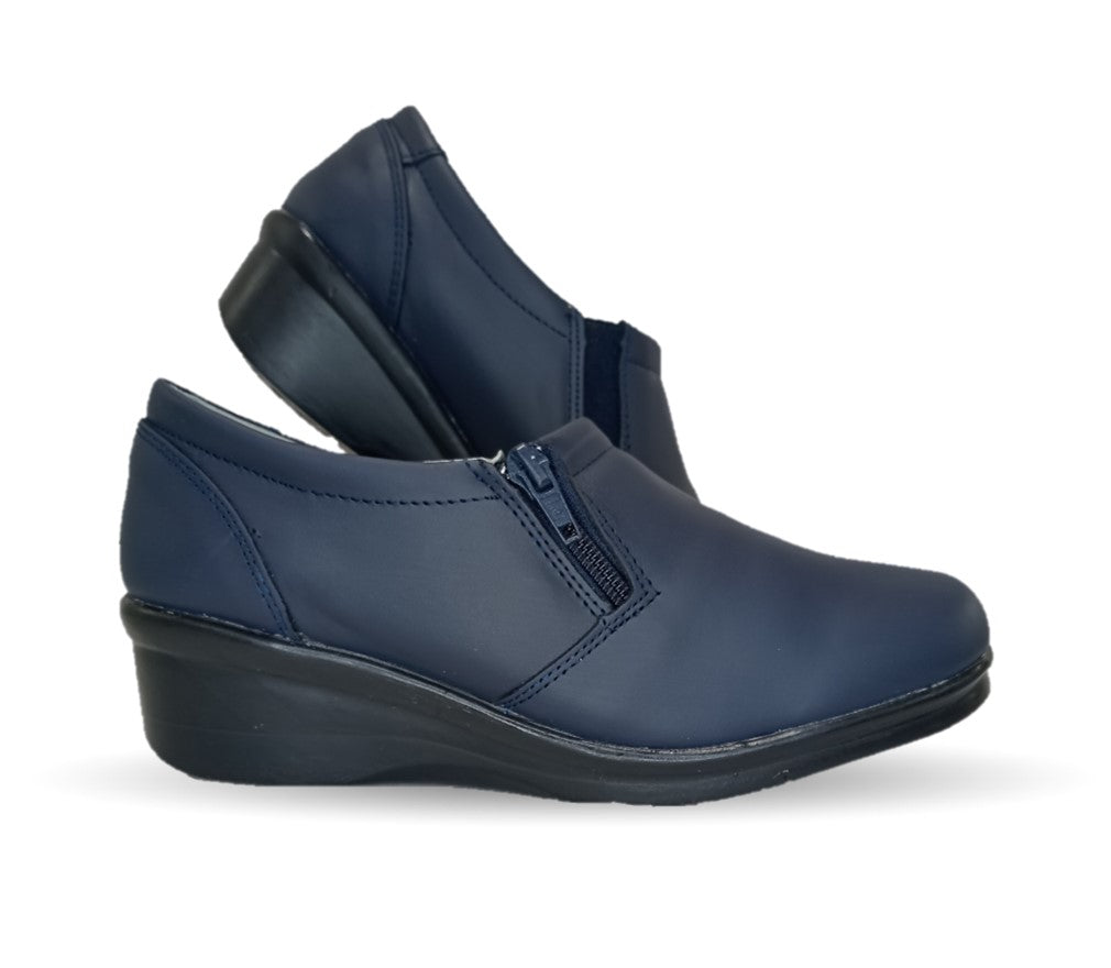 Zapato de Confort y Casual de piel con cuña mediana Hannia 640 Azul para mujer