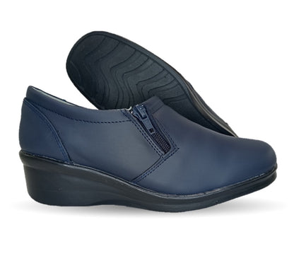 Zapato de Confort y Casual de piel con cuña mediana Hannia 640 Azul para mujer