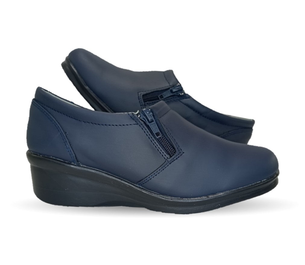 Zapato de Confort y Casual de piel con cuña mediana Hannia 640 Azul para mujer