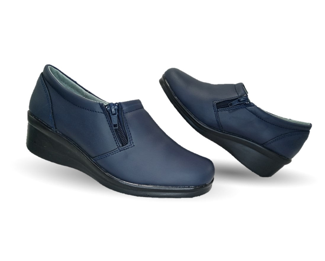 Zapato de Confort y Casual de piel con cuña mediana Hannia 640 Azul para mujer