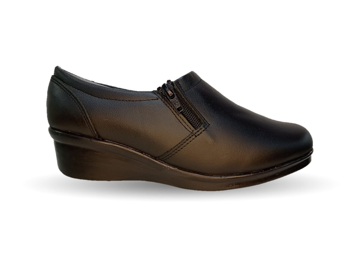 Zapato de Confort y Casual de piel con cuña mediana Hannia 640 Negro para mujer