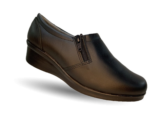 Zapato de Confort y Casual de piel con cuña mediana Hannia 640 Negro para mujer
