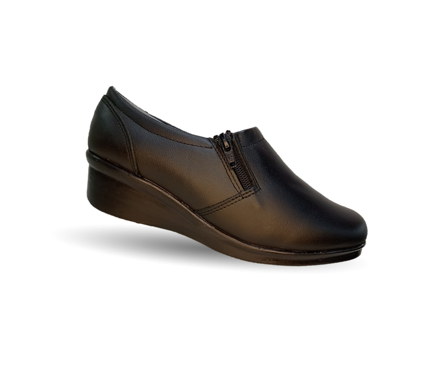 Zapato de Confort y Casual de piel con cuña mediana Hannia 640 Negro para mujer