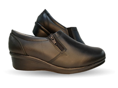 Zapato de Confort y Casual de piel con cuña mediana Hannia 640 Negro para mujer