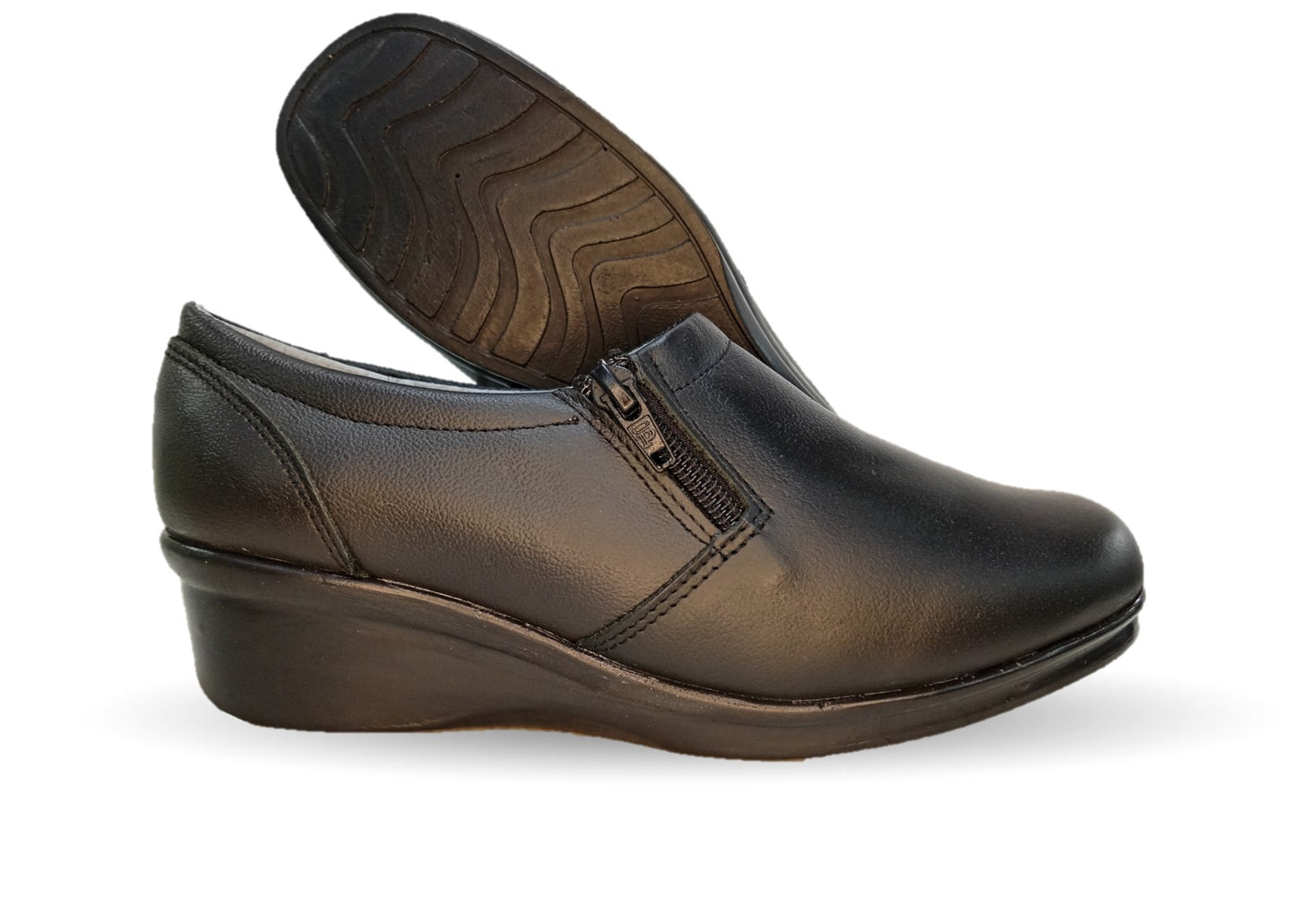 Zapato de Confort y Casual de piel con cuña mediana Hannia 640 Negro para mujer