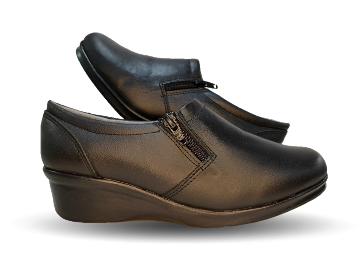 Zapato de Confort y Casual de piel con cuña mediana Hannia 640 Negro para mujer