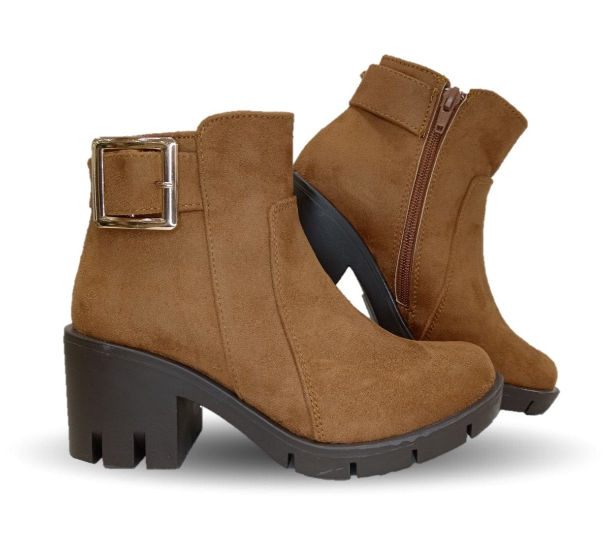 Bota Casual con cierre interno tacón mediano Itzel 35 Nobuck Miel para mujer