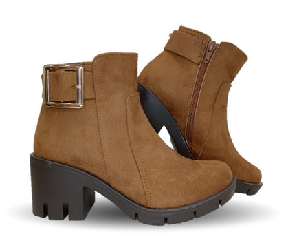 Bota Casual con cierre interno tacón mediano Itzel 35 Nobuck Miel para mujer