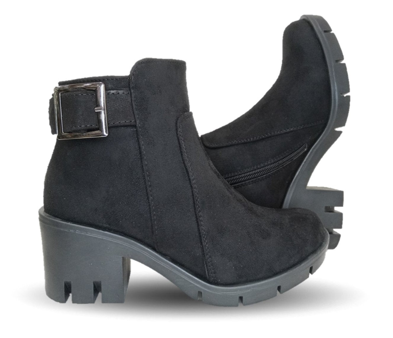 Bota Casual con cierre interno tacón mediano Itzel 35 Nobuck Negro para mujer