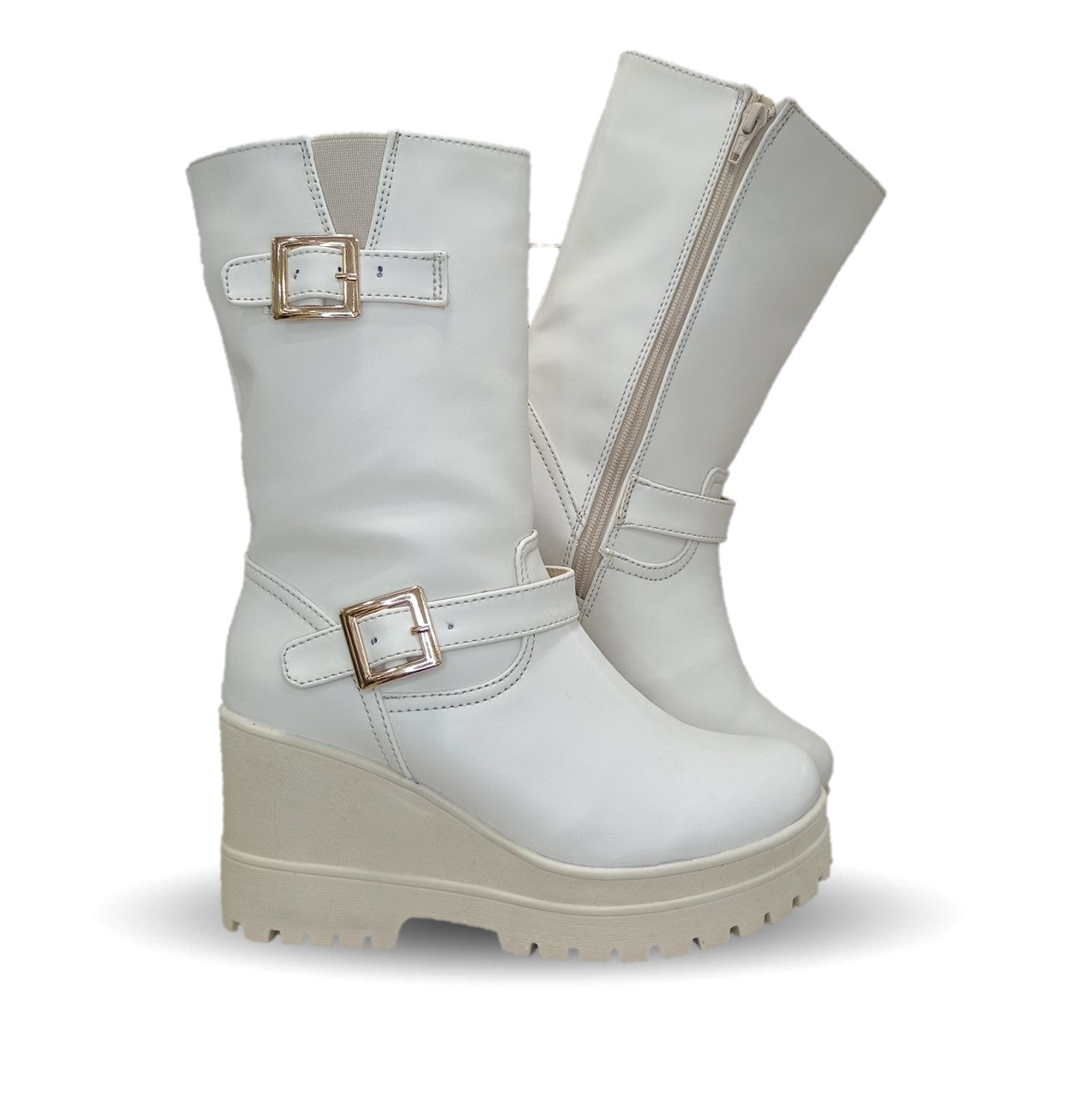 Bota Casual con cierre interno con cuña mediana Itzel 870 Latte para mujer