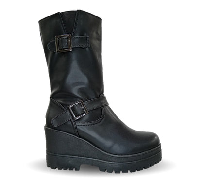 Bota Casual con cierre interno con cuña mediana Itzel 870 Negro para mujer