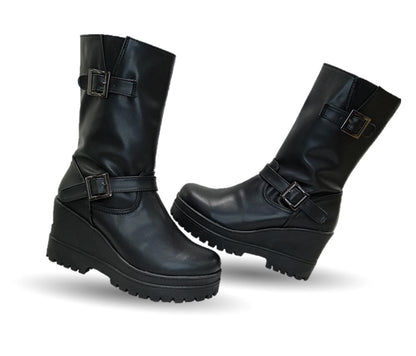 Bota Casual con cierre interno con cuña mediana Itzel 870 Negro para mujer