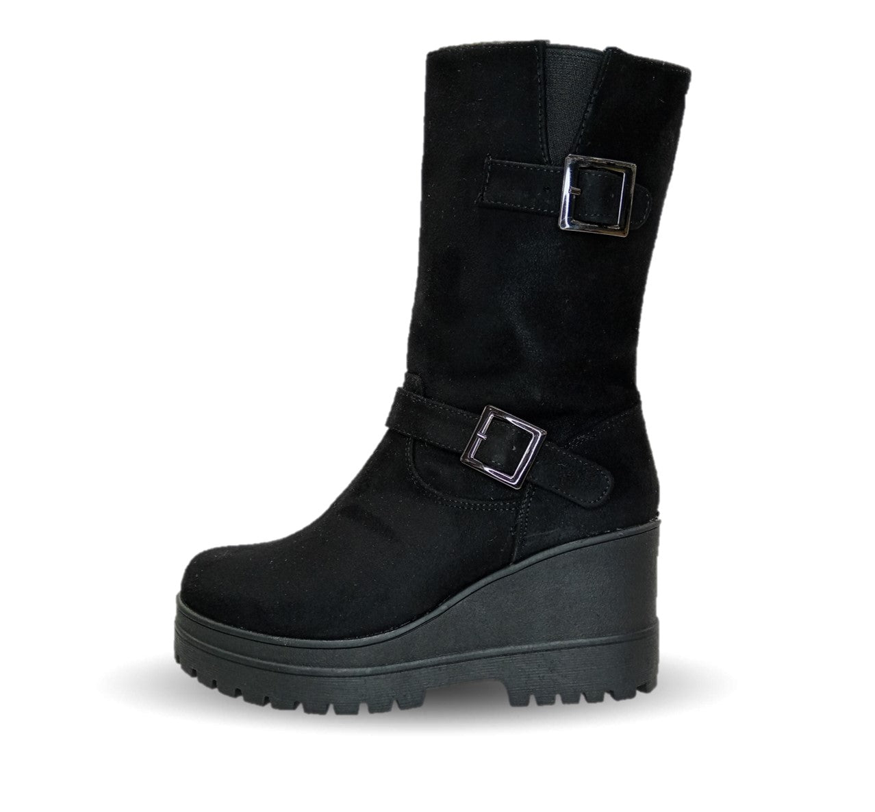 Bota Casual con cierre interno con cuña mediana Itzel 870 Buck Negro para mujer