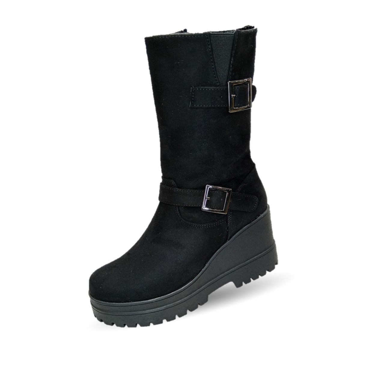 Bota Casual con cierre interno con cuña mediana Itzel 870 Buck Negro para mujer