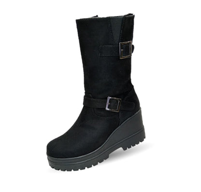 Bota Casual con cierre interno con cuña mediana Itzel 870 Buck Negro para mujer
