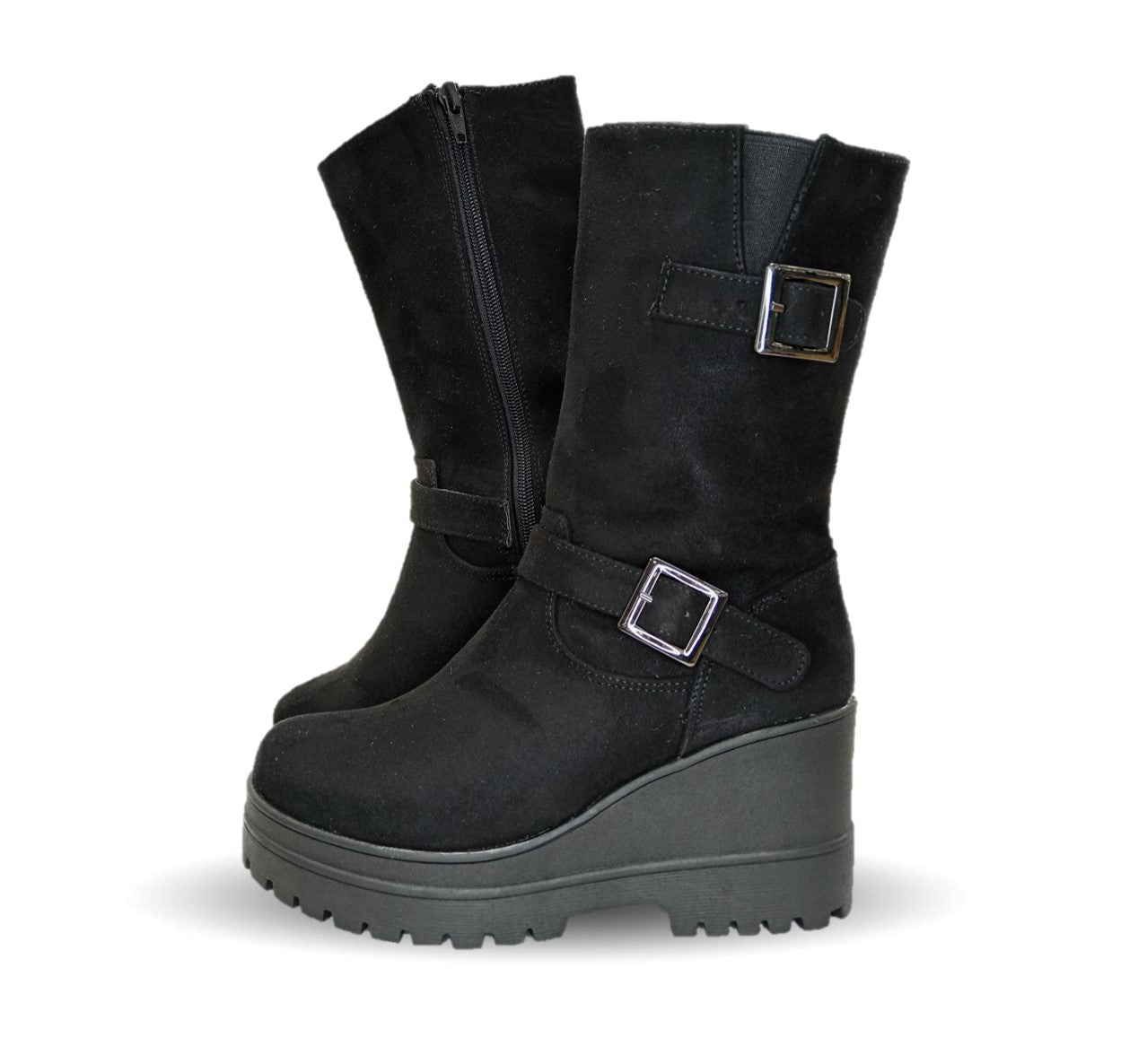 Bota Casual con cierre interno con cuña mediana Itzel 870 Buck Negro para mujer