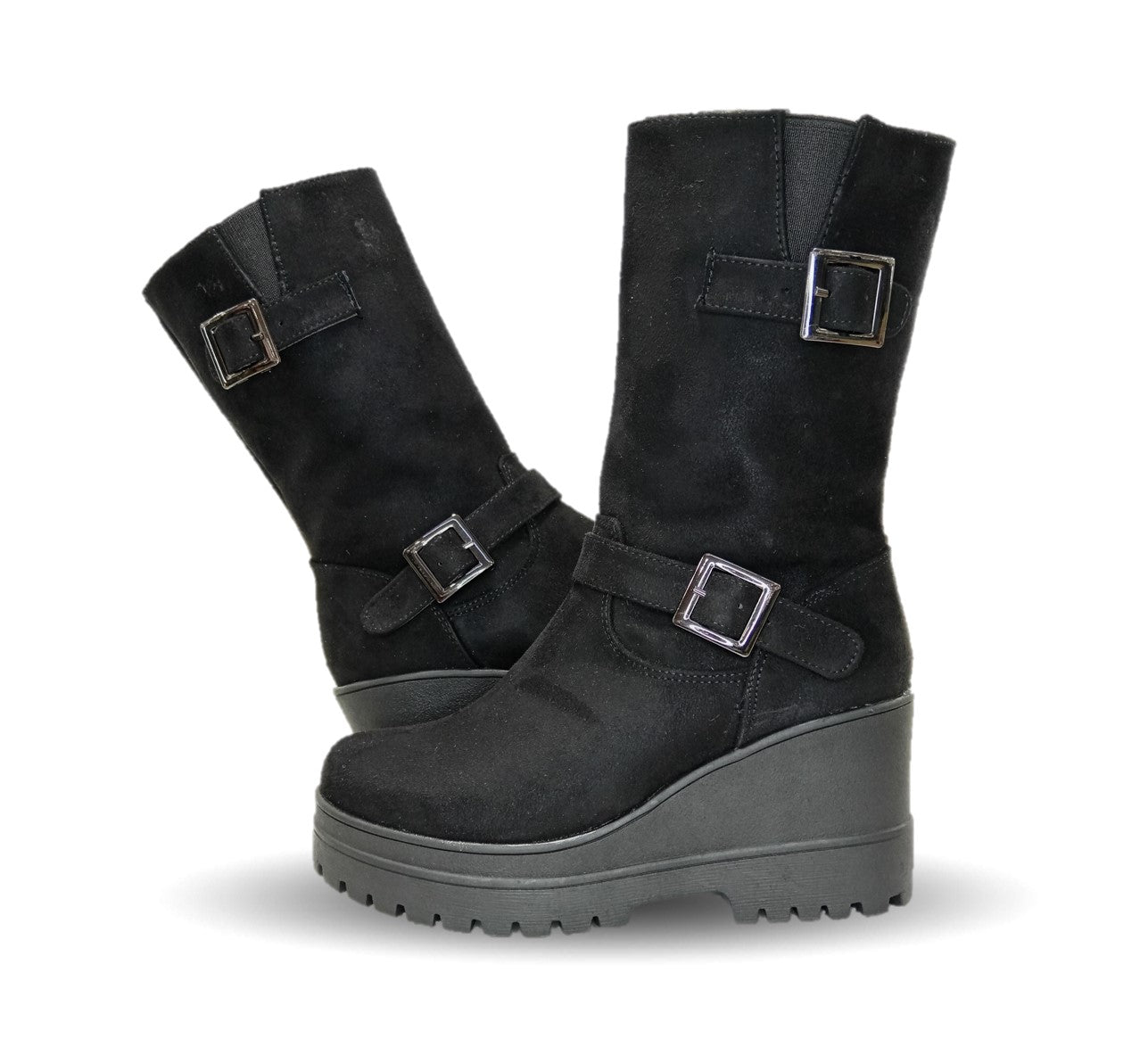 Bota Casual con cierre interno con cuña mediana Itzel 870 Buck Negro para mujer