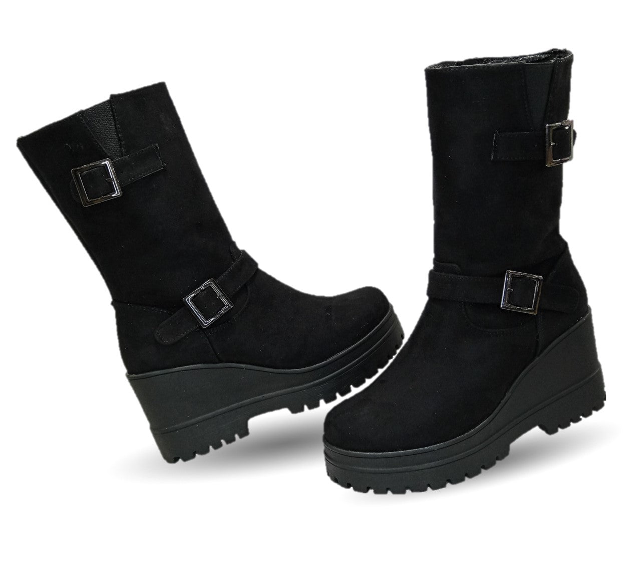 Bota Casual con cierre interno con cuña mediana Itzel 870 Buck Negro para mujer