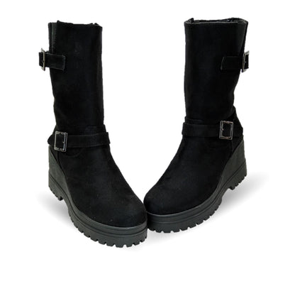 Bota Casual con cierre interno con cuña mediana Itzel 870 Buck Negro para mujer