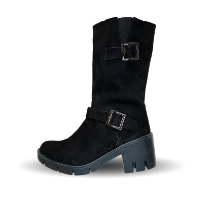 Bota Casual con cierre interno tacón mediano Itzel 872 Buck Negro para mujer