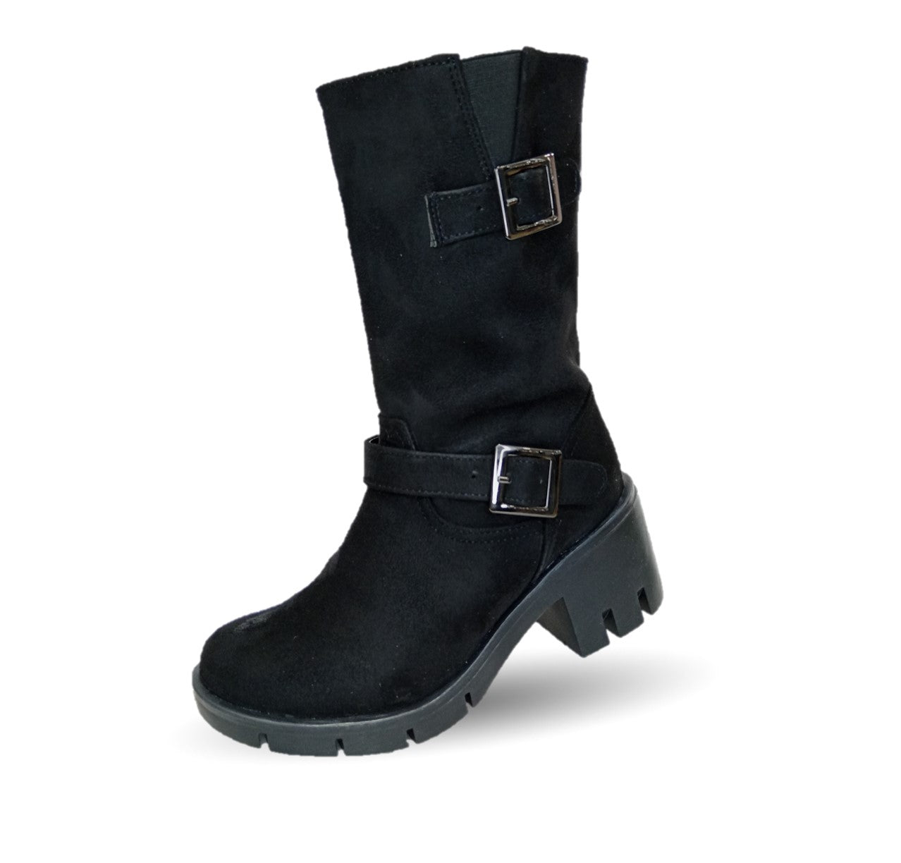 Bota Casual con cierre interno tacón mediano Itzel 872 Buck Negro para mujer