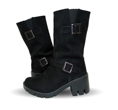 Bota Casual con cierre interno tacón mediano Itzel 872 Buck Negro para mujer