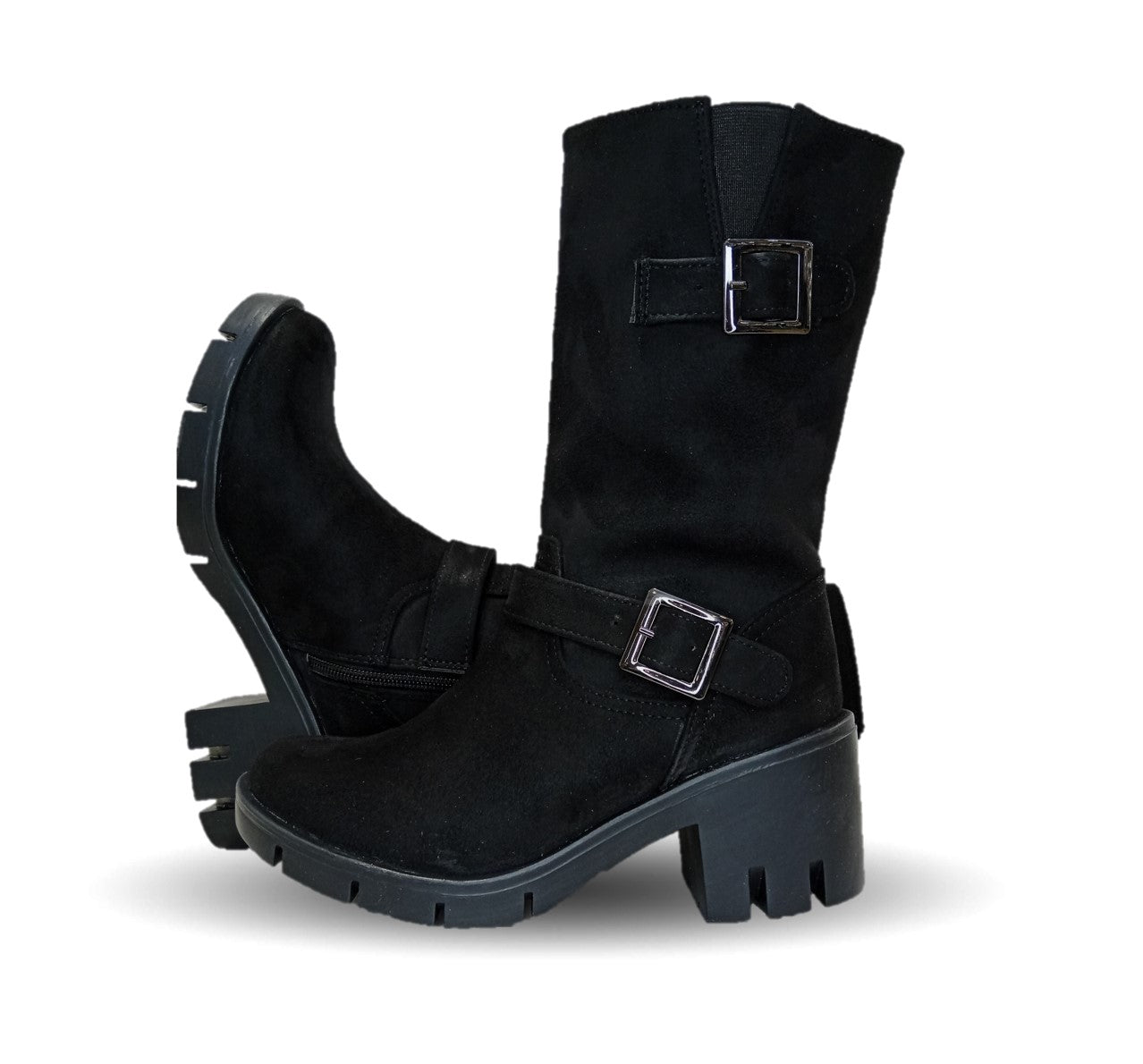 Bota Casual con cierre interno tacón mediano Itzel 872 Buck Negro para mujer