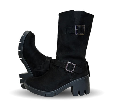 Bota Casual con cierre interno tacón mediano Itzel 872 Buck Negro para mujer