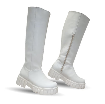 Bota Casual de tubo alto con cierre interno con tacón Itzel 885 Latte para mujer