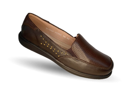 Zapato de Confort de piel de venado Jarking 14000 Café para mujer