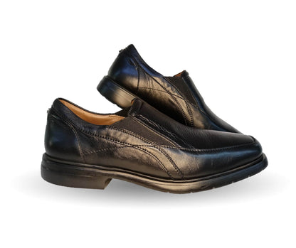 Zapato de Confort de piel para pie diabético de venado con suela extra ligera Jarking 83001 Negro para hombre