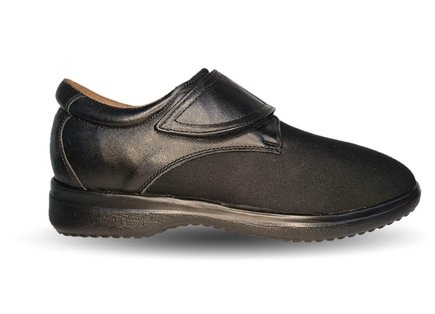 Zapato de Confort para pie diabético de piel de cabra con licra Jet 483 Negro para hombre