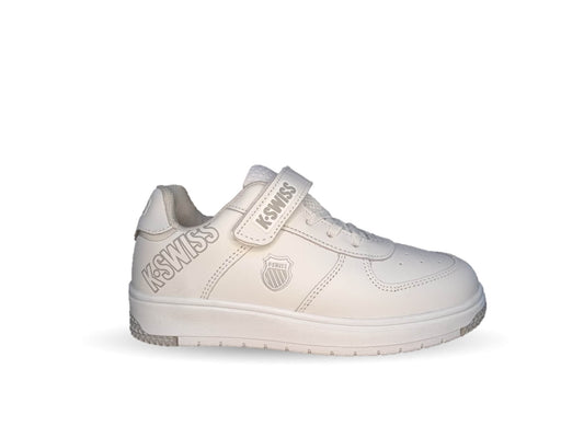 Tenis Urbano y Escolar de piel con agujetas y contactel K Swiss 11 Blanco/Blanco Unisex para niño y niña