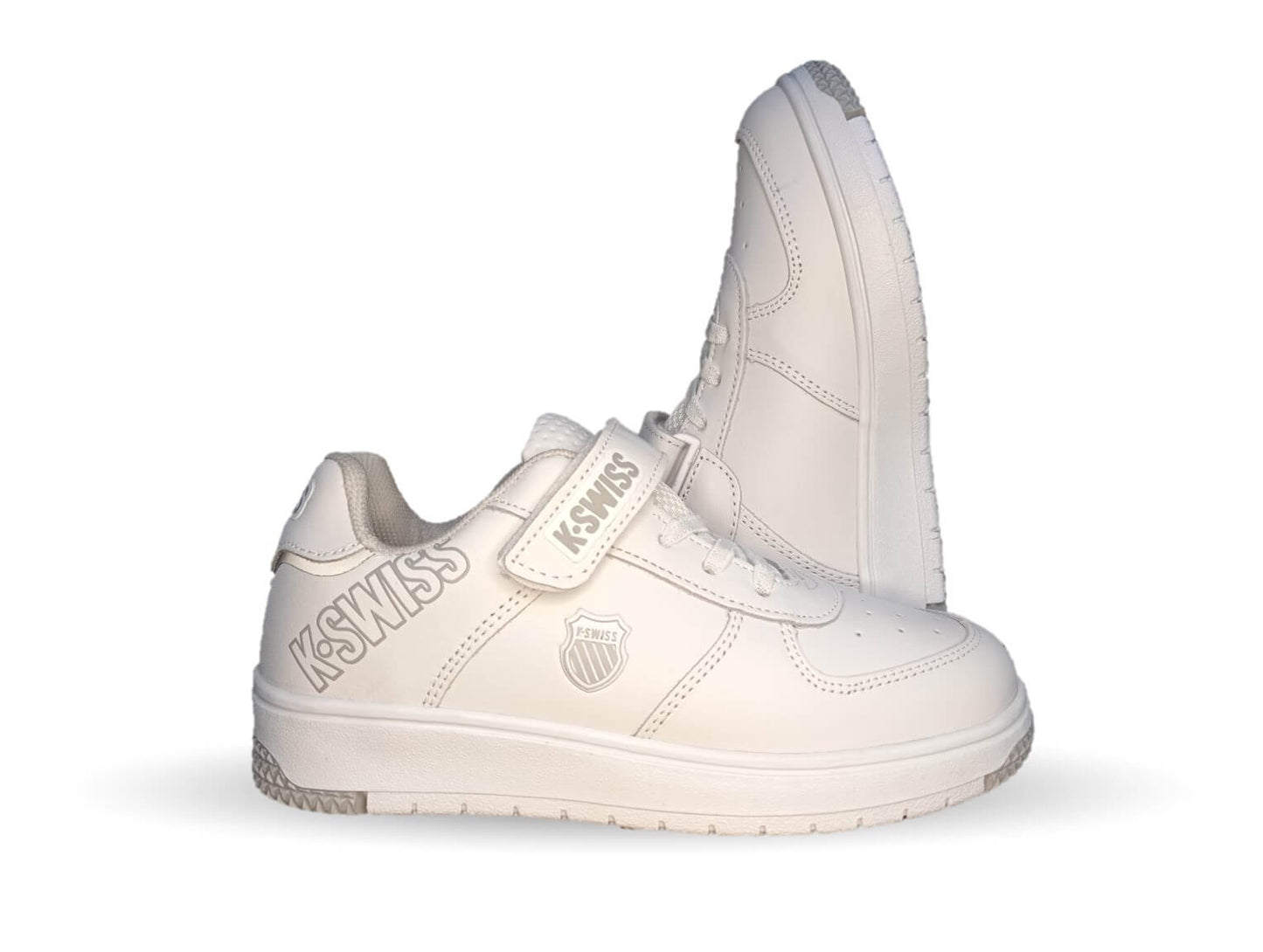 Tenis Urbano y Escolar de piel con agujetas y contactel K Swiss 11 Blanco/Blanco Unisex para niño y niña