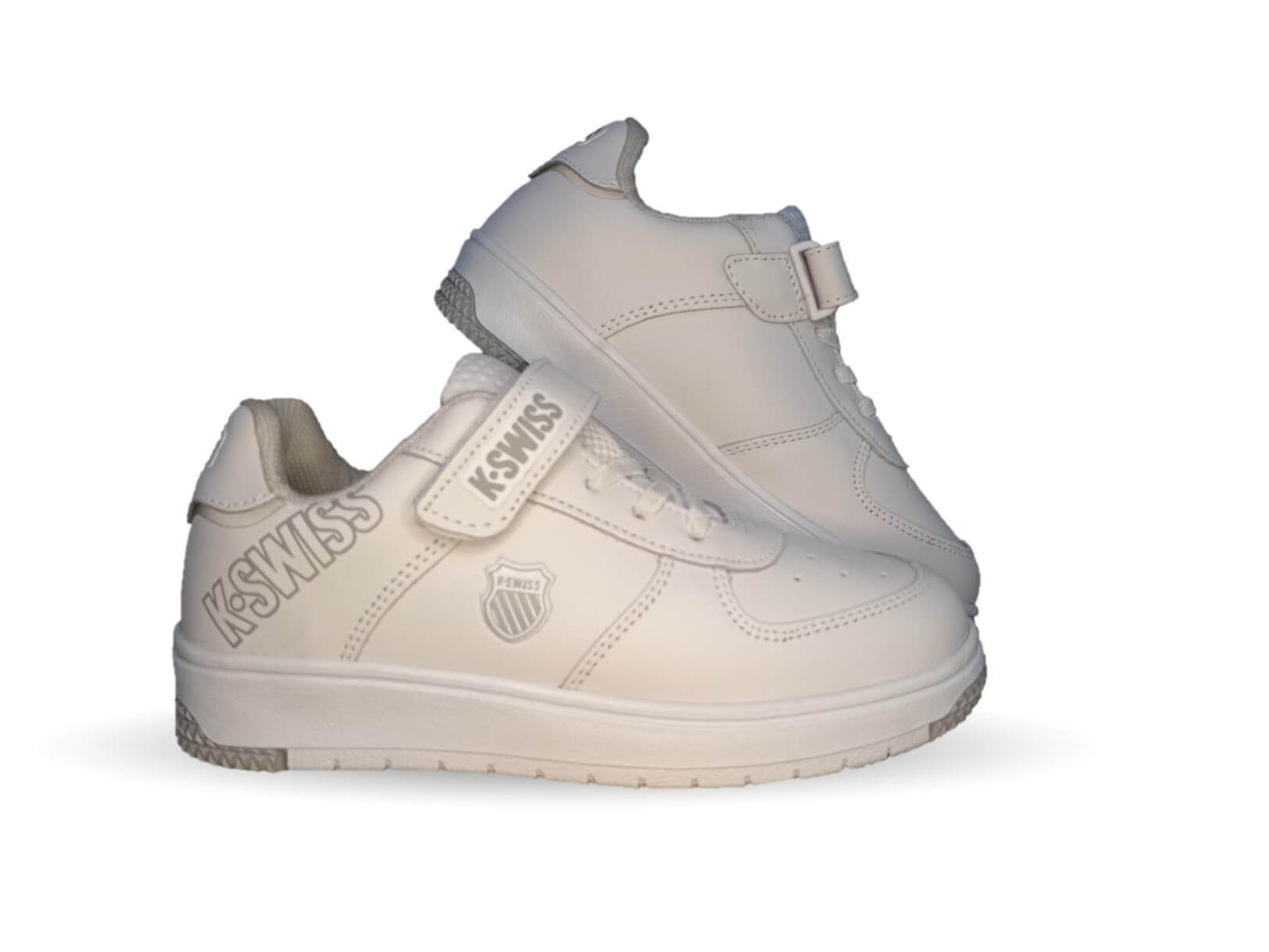 Tenis Urbano y Escolar de piel con agujetas y contactel K Swiss 11 Blanco/Blanco Unisex para niño y niña