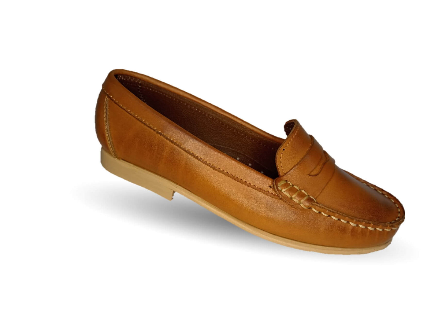 Zapato Casual tipo mocasín de piel con suela de cuero Lady Camo 455 Atanado Miel para mujer