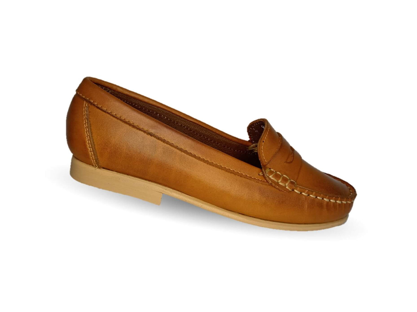 Zapato Casual tipo mocasín de piel con suela de cuero Lady Camo 455 Atanado Miel para mujer