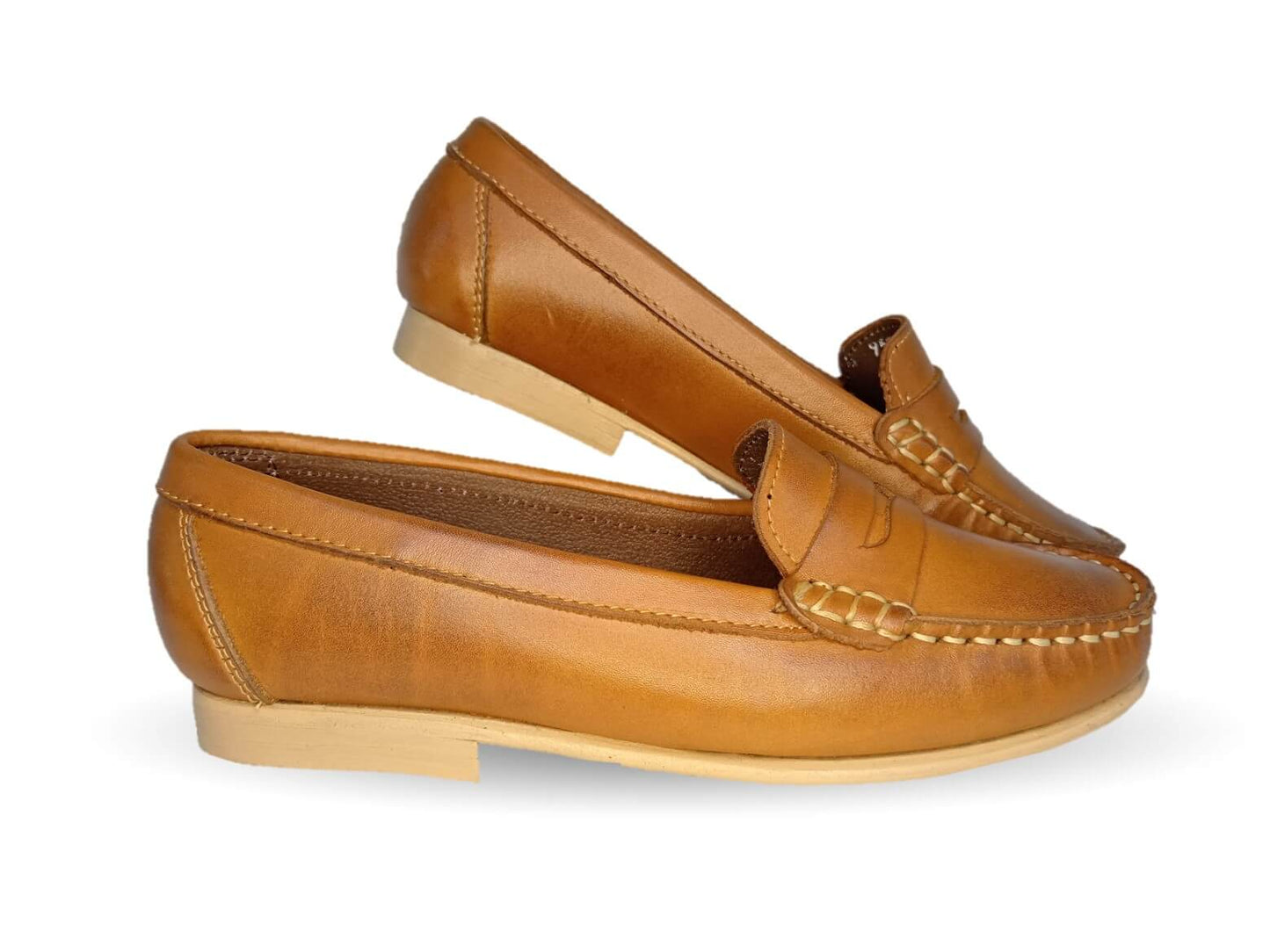 Zapato Casual tipo mocasín de piel con suela de cuero Lady Camo 455 Atanado Miel para mujer