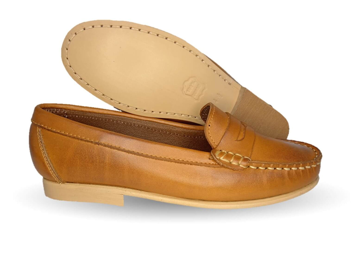 Zapato Casual tipo mocasín de piel con suela de cuero Lady Camo 455 Atanado Miel para mujer