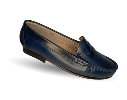 Zapato Casual tipo mocasín de piel con suela de cuero Lady Camo 455 Atanado Marino para mujer