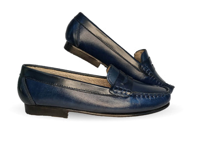 Zapato Casual tipo mocasín de piel con suela de cuero Lady Camo 455 Atanado Marino para mujer