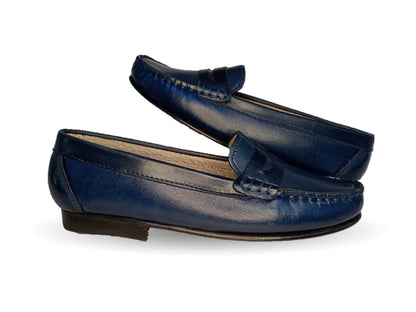 Zapato Casual tipo mocasín de piel con suela de cuero Lady Camo 455 Atanado Marino para mujer