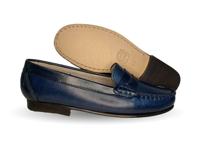 Zapato Casual tipo mocasín de piel con suela de cuero Lady Camo 455 Atanado Marino para mujer