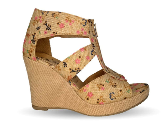 Sandalia Casual de moda con cuña alta de yute natural Lady Christian 612 Flores Yute para mujer