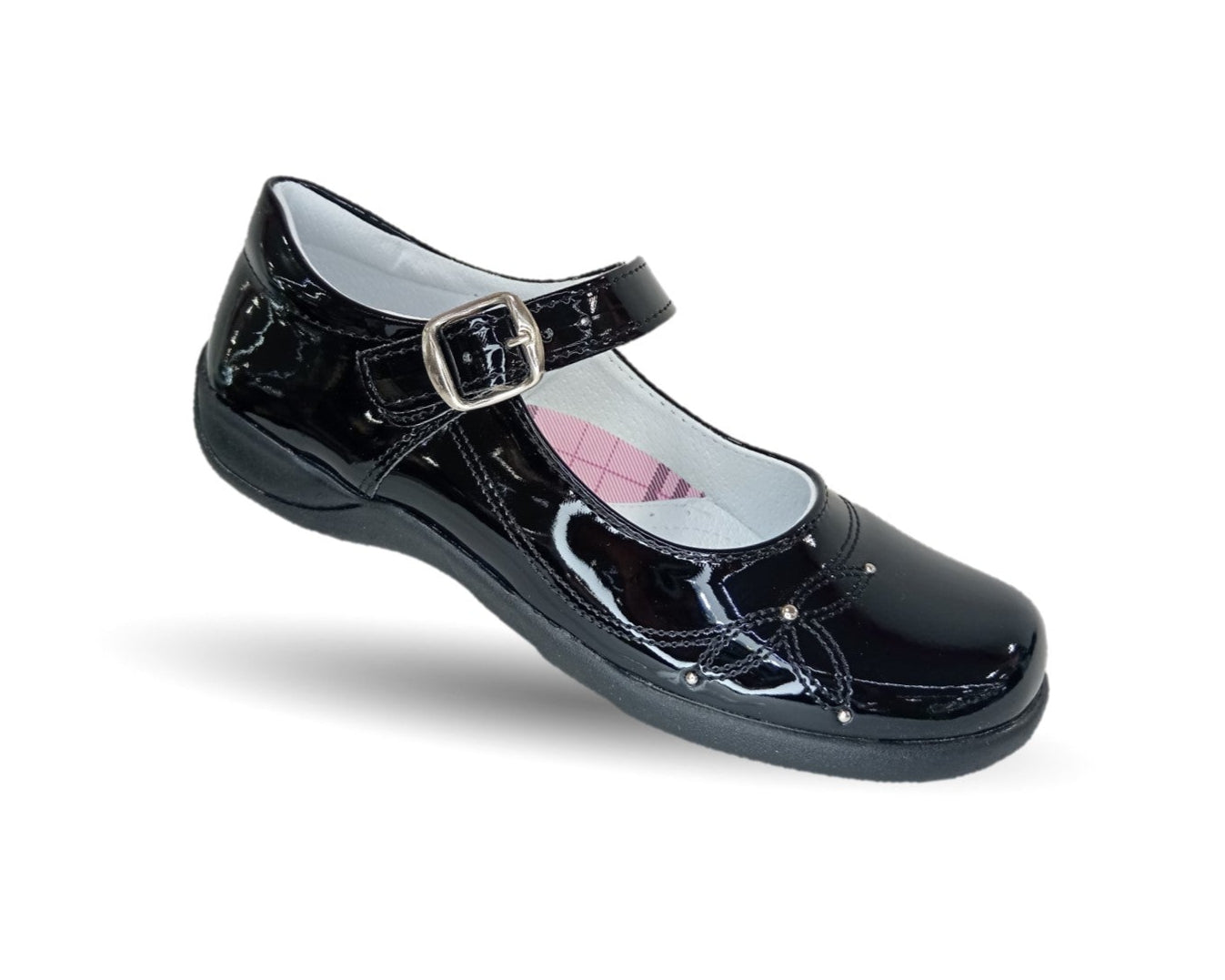 Zapato Escolar con hebilla Lady Flores 405 Charol Negro para niña y mujer