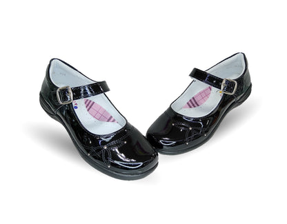 Zapato Escolar con hebilla Lady Flores 405 Charol Negro para niña y mujer