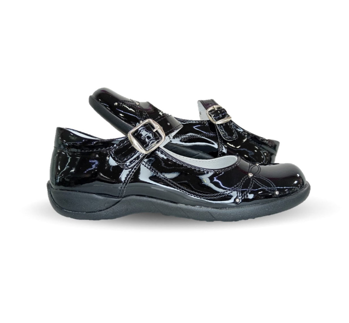 Zapato Escolar con hebilla Lady Flores 405 Charol Negro para niña y mujer