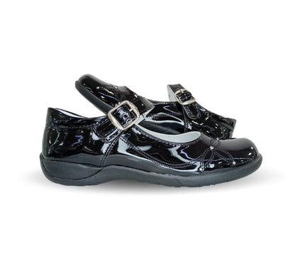 Zapato Escolar con hebilla Lady Flores 405 Charol Negro para niña y mujer