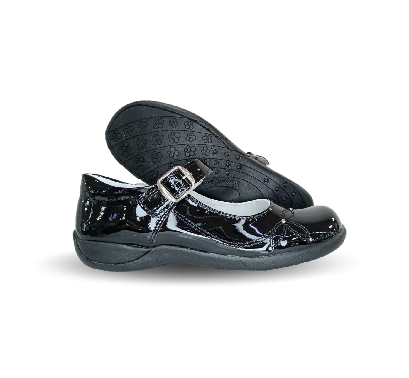 Zapato Escolar con hebilla Lady Flores 405 Charol Negro para niña y mujer