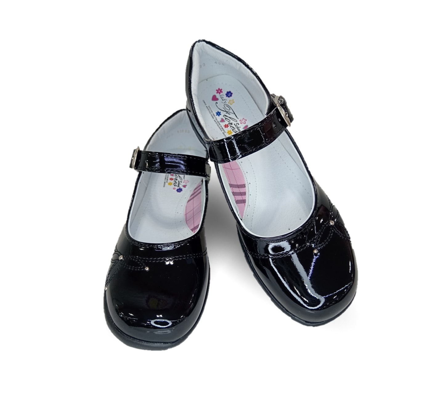 Zapato Escolar con hebilla Lady Flores 405 Charol Negro para niña y mujer